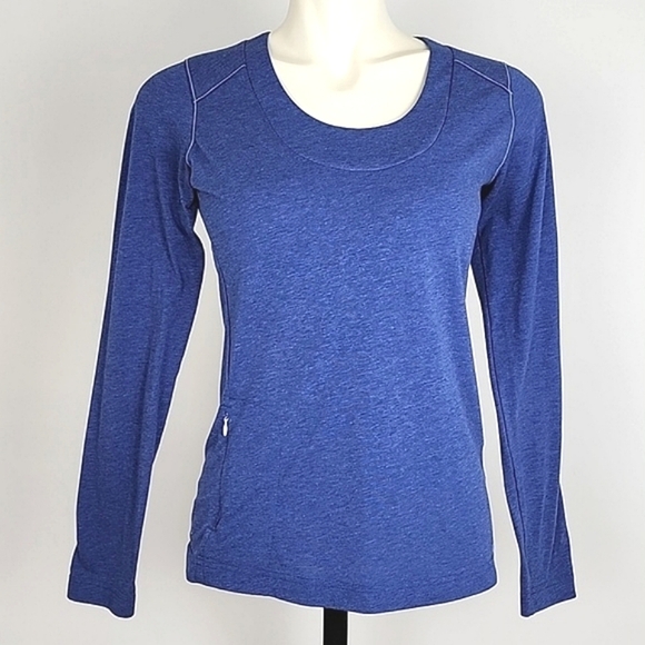 MEC Women's Heathered Blue Activewear Long Sleeves Top Scoop Neck Size Medium - Picture 1 of 11